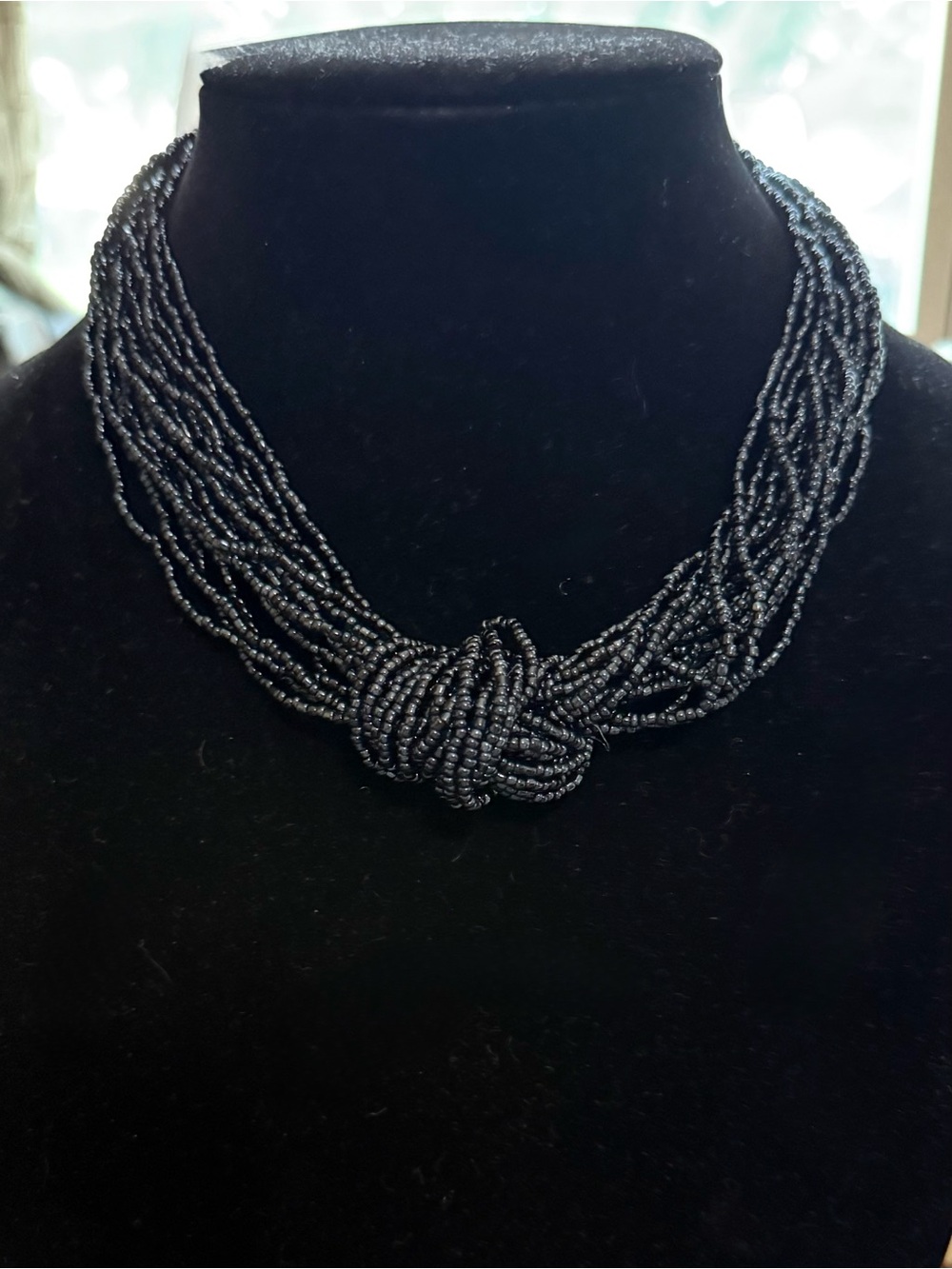 Vintage Black Beaded Multi-Strand Knotted 18” Necklace